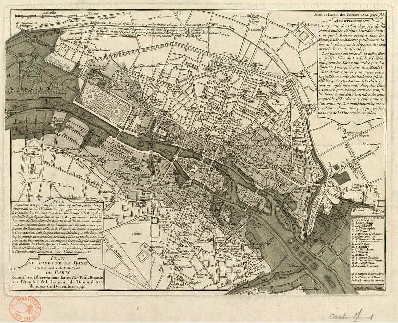 1741-ci ildə Sena çayından Parisin xəritəsi