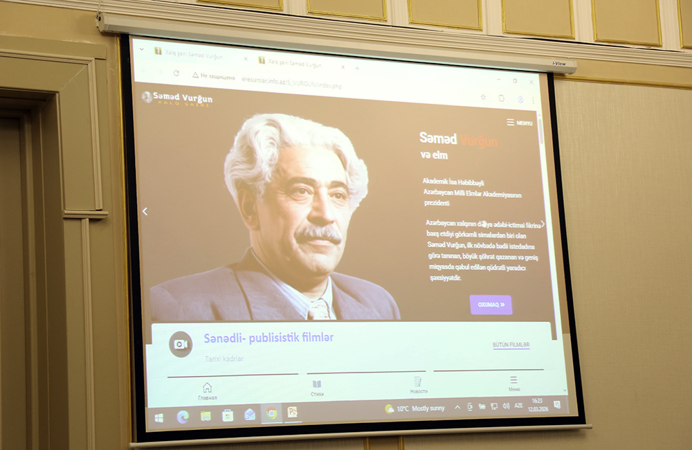 Xalq şairi Səməd Vurğunun 120 illik yubileyi ilə əlaqədar Mərkəzi Elmi Kitabxananın hazırladığı elektron resurs təqdim olunub